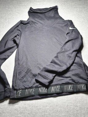 Nike Dri-Fit Funnel Cowl Neck Pullover Black Athletic Sweatshirt Size Medium